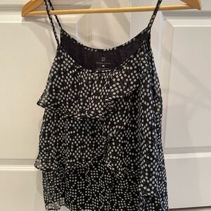 New York & Company Black and White Polka Dot RuffledCamisole